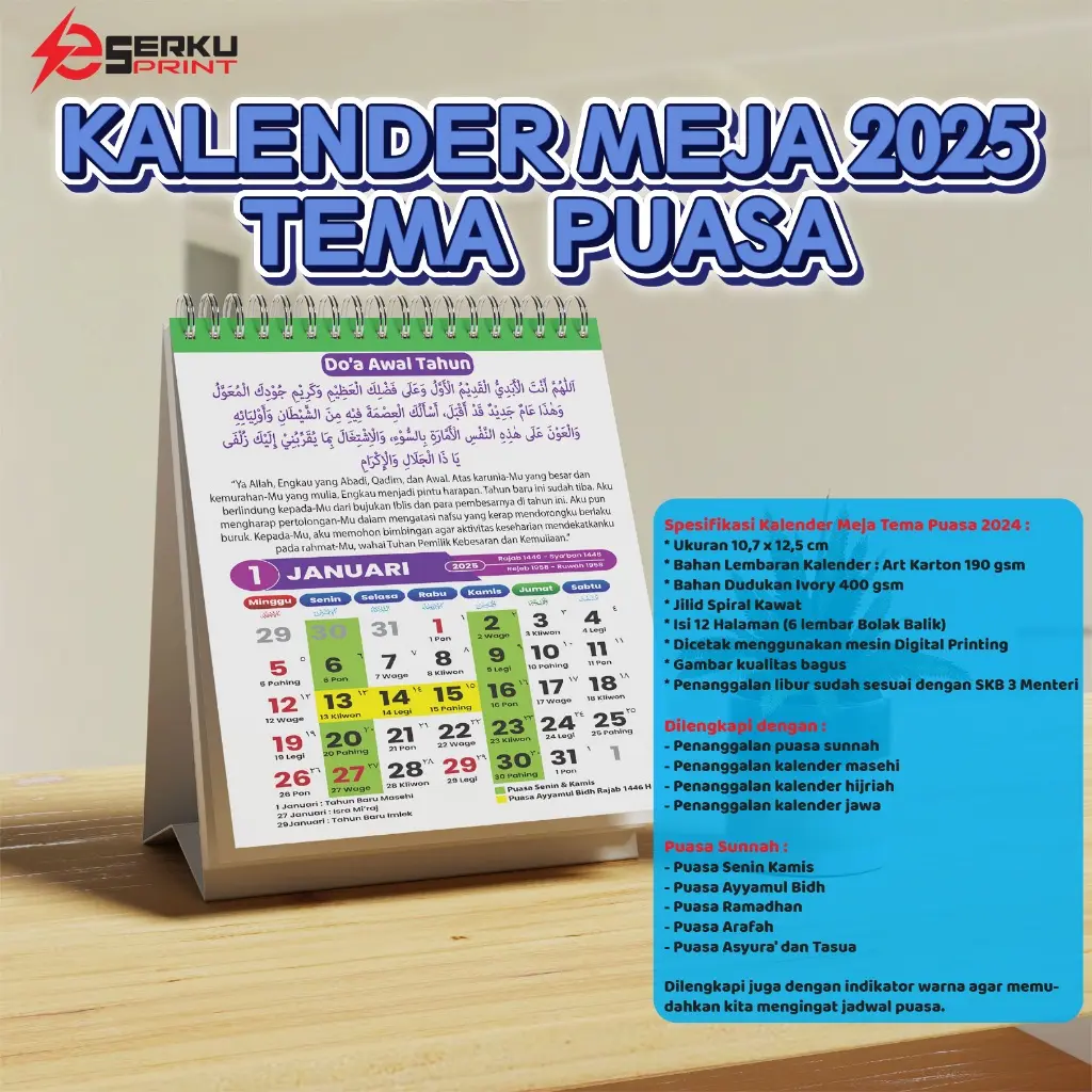 Kalender Meja Tema Puasa Sunah 2025 & Doa Harian