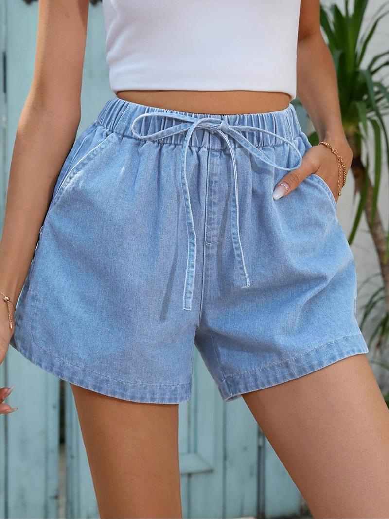 Product Introduction of Women's Drawstring Waist Denim Shorts, Casual Comfy Denim Shorts for Summer, Fashion Women's Bottoms for Daily Wear, Shorts for Women 3