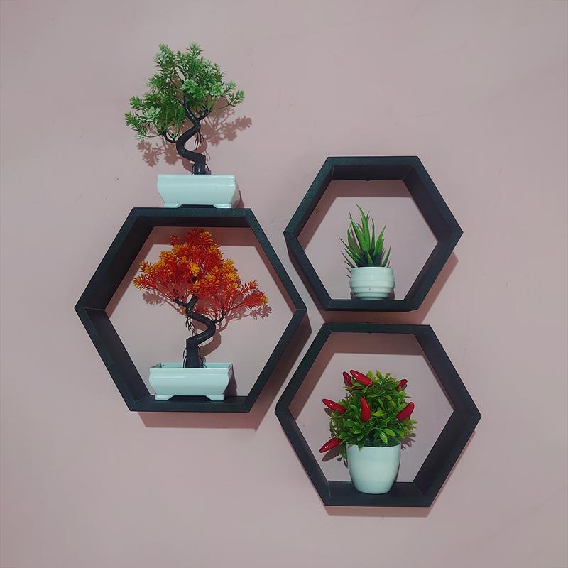 AK SEGI ENAM 3 PCS-rak dinding HEXSAGONAL,rak dinding minimalis,Hexsagonal kayu,hiasan dinding 1