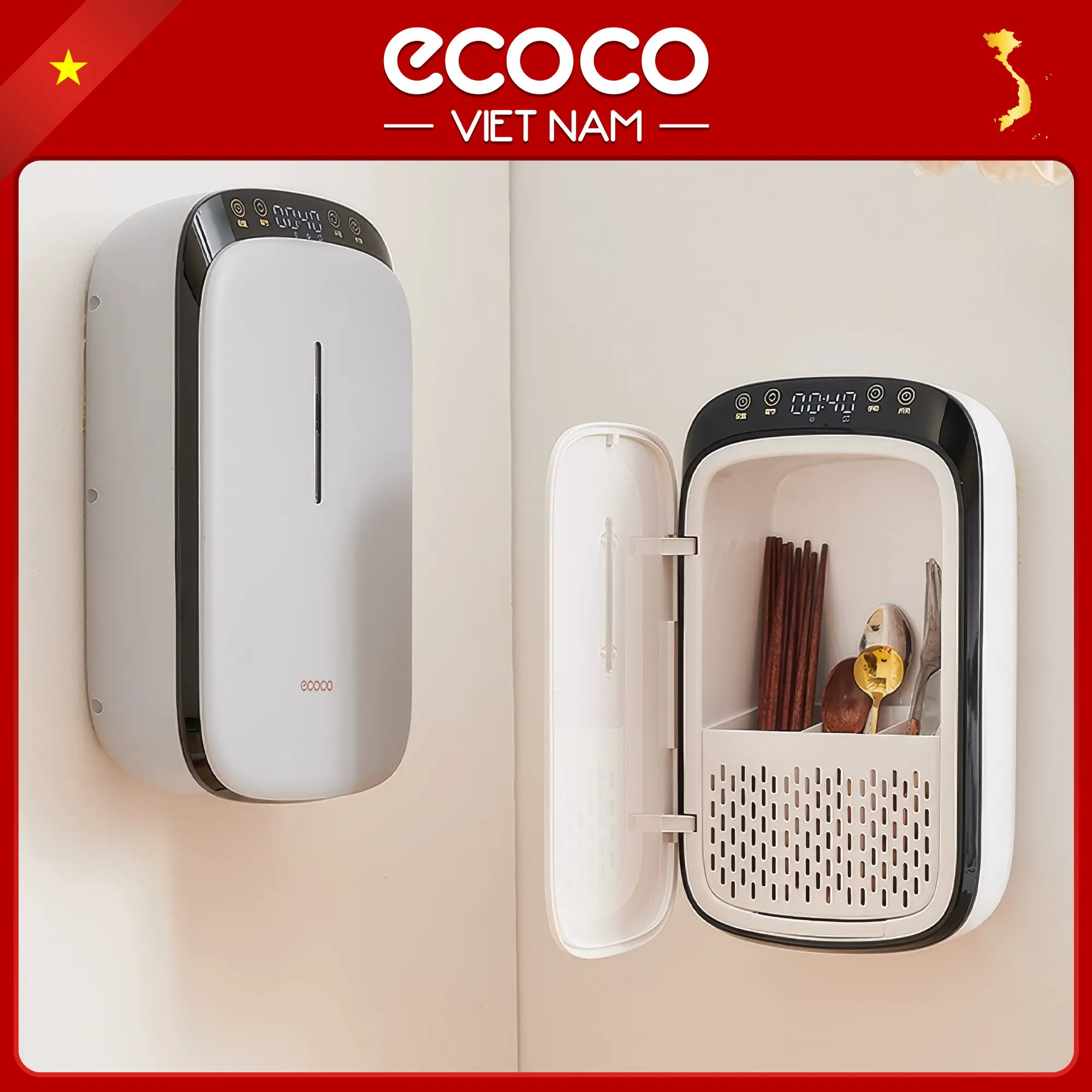 Máy Sấy Khử Khuẩn Đũa Thìa ECOCO Cao Cấp Tránh Ẩm Mốc, Hộp Sấy Đũa Khử Trùng Bằng Tia UV Tiêu Diệt 99% Vi Khuẩn (E2237)