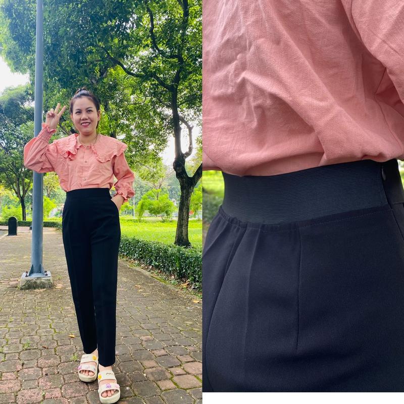 ( Màu Đen) Quần Tây Lưng Thun Khoá Kéo Bên Có Lỡ Và Dài Pants Nữ Đen ( Có Bigsize) Women Baggy