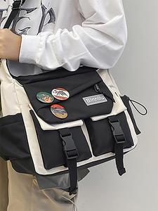 Bolso bandolera Preppy Casual de nailon con bloques de colores para hombre, bolso de hombro para estudiantes al aire libre, bolso escolar de gran capacidad para uso diario de viaje