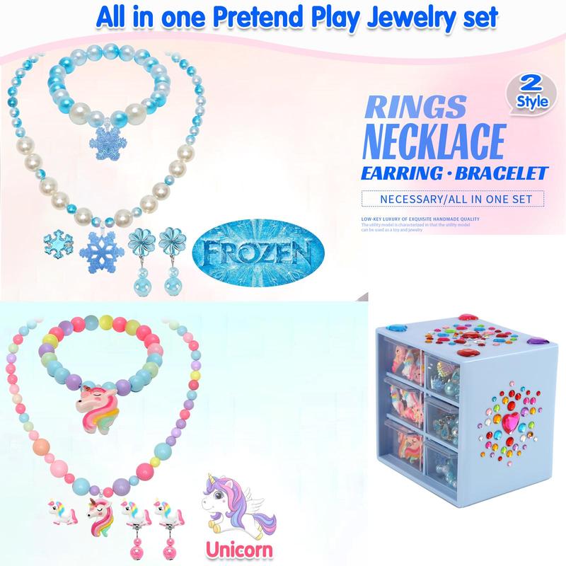 Princess Jewelry Set, 46pcs/set Including Earrings, Rings, Necklaces, Bracelets, Jewelry Storage Box, Pretend Play Toy for Girls 3