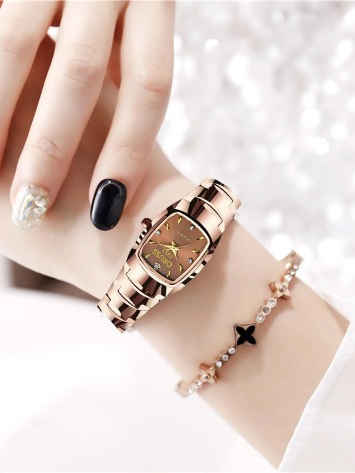 Women's Elegant Square Dial Quartz Watch, Fashionable Luminous Waterproof Steel Strap Wristwatch for Women & Girls, Trendy All-match Watch for Birthday Gift