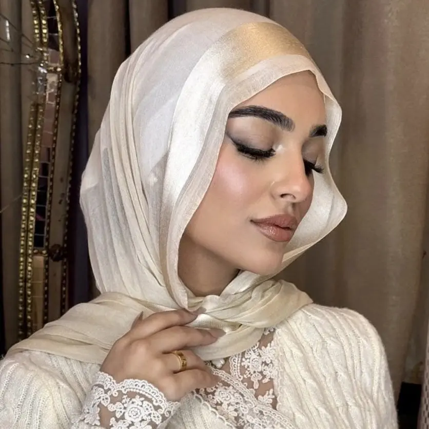 Cross-Border New Women's Headscarf Shawl Pleated Chiffon with Stripes Natural Wrinkle Middle Eastern Dubai Hijab