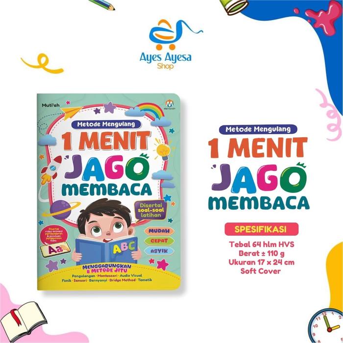 Gambar 1 menit jago membaca 8 Metode Jitu Pengulangan Fonik Montessori Disertai soal-soal latihan Anak TK SD - Ziyadbooks dari Ayesayesa shop Kota Administrasi Jakarta Selatan Tokopedia
