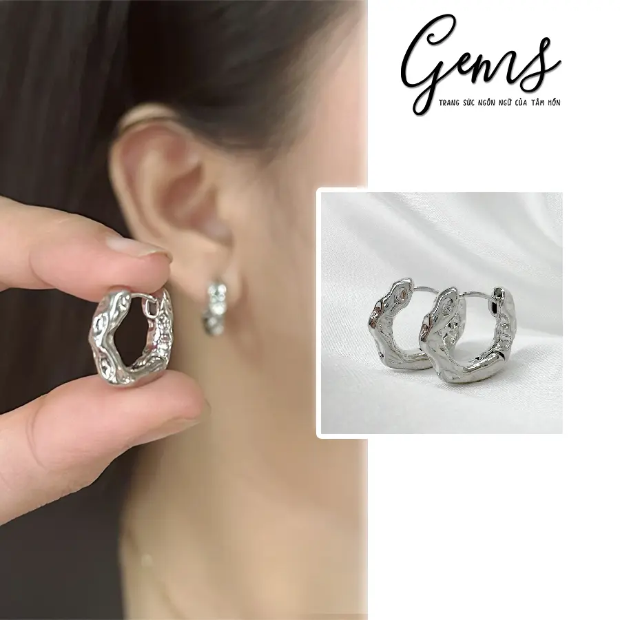 Bông tai titan tròn cách điệu, khuyên tai đeo hằng ngày KHÔNG GỈ ĐEN l TIỆM PHỤ KIỆN GEMS