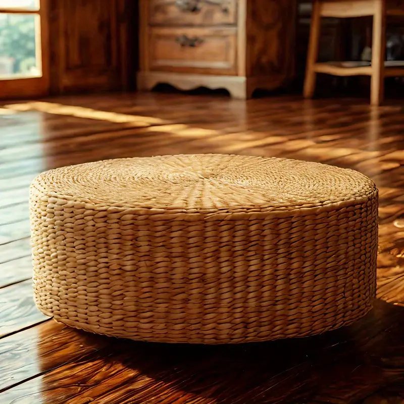 Handmade Thick Reed Meditation Cushion - High Quality Wheat Color Woven Design for Bay Window and Round Tatami Room Decoration, Ideal for Relaxation and Spiritual Practice, Suitable for Country Home Decor | Wheat Color Design, Meditation Accessories