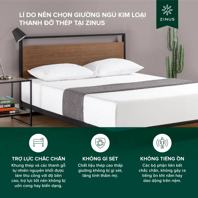 Giường Gỗ Khung Kim Loại  – Zinus Ironline Platforma Bed giuong  thong minh 4