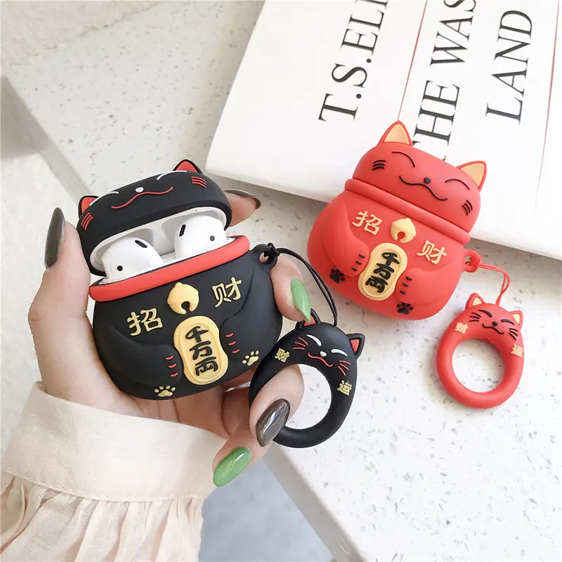 Vỏ tai nghe Bluetooth không dây tương thích với AirPods, Thế hệ 1 / Thế hệ thứ 2, Thiết kế cô gái mèo hoạt hình dễ thương Trung Quốc, Tương thích với AirPods, Năm phát hành 2025 Phụ Kiện Earphone