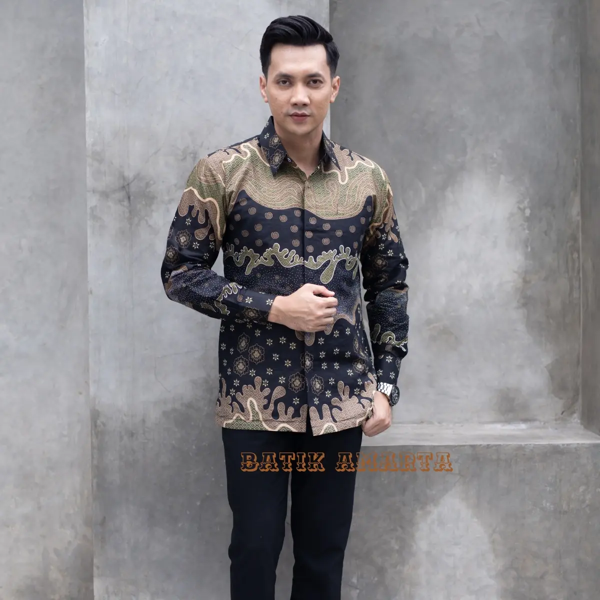 Kemeja Baju Batik Pria Cowok Lengan Panjang Slimfit Modern Kasual Premium Jumbo ABSTRAK DOBY SAGEE
