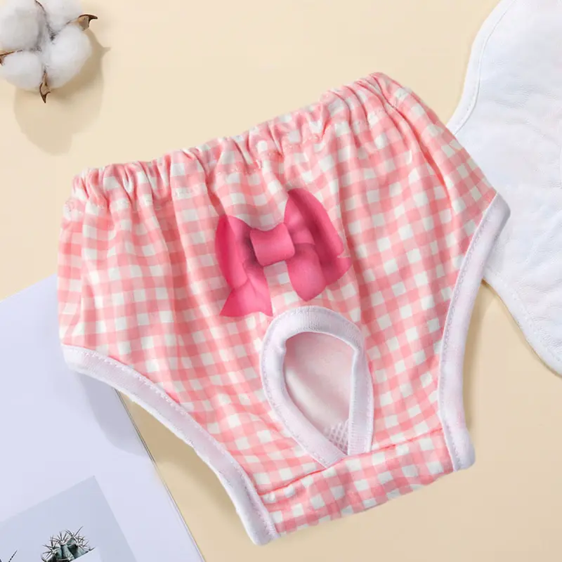 Quần Kinh Nguyệt Cho Thú Cưng, Thoải Mái Và Thấm Hút, Tã Cho Chó, Ngăn Ngừa Lộn Xộn, Thoáng Khí, Có Nơ, Quần Áo Cho Chó, Quần Co Giãn, [TT] 8