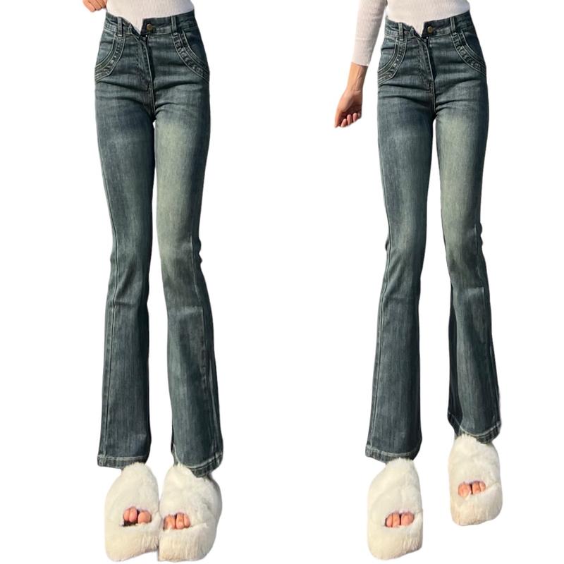 Quần ống loe màu rêu đá dài 95cm , from ống loe nhẹ dễ mặc , chất jeans cao cấp mềm đẹp Nữ Women Pants