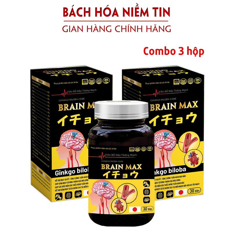 Combo 3 hộp Viên uống  Ginkgo Brain Max hoạt huyết thông mạch bổ não - hộp 30 viên