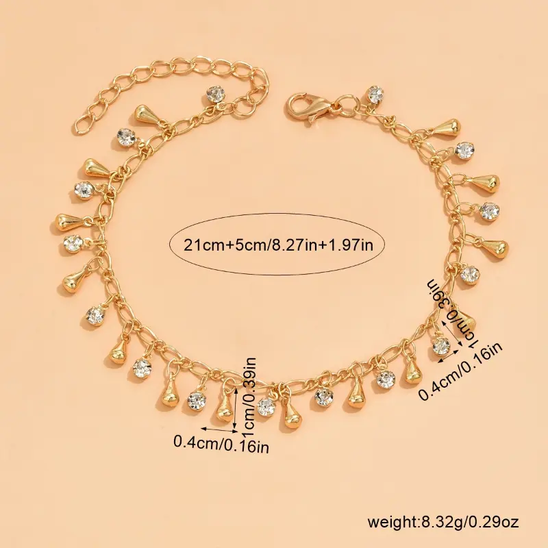 [Summer Sale] [Golden Beach Anklet] Golden-Tone Beach Anklet | Elegant Women's Simple Vacation Style, Copper Material, Ideal for Summer and Daily Wear with Sparkling Water Drop Pendant 4