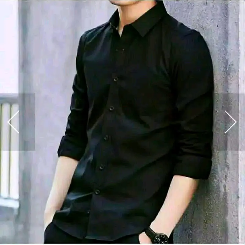 KEMEJA POLOS PRIA LENGAN PANJANG DISTRO HITAM Baju Formal Kancing Katun Kerah Santai Simple Standar 8