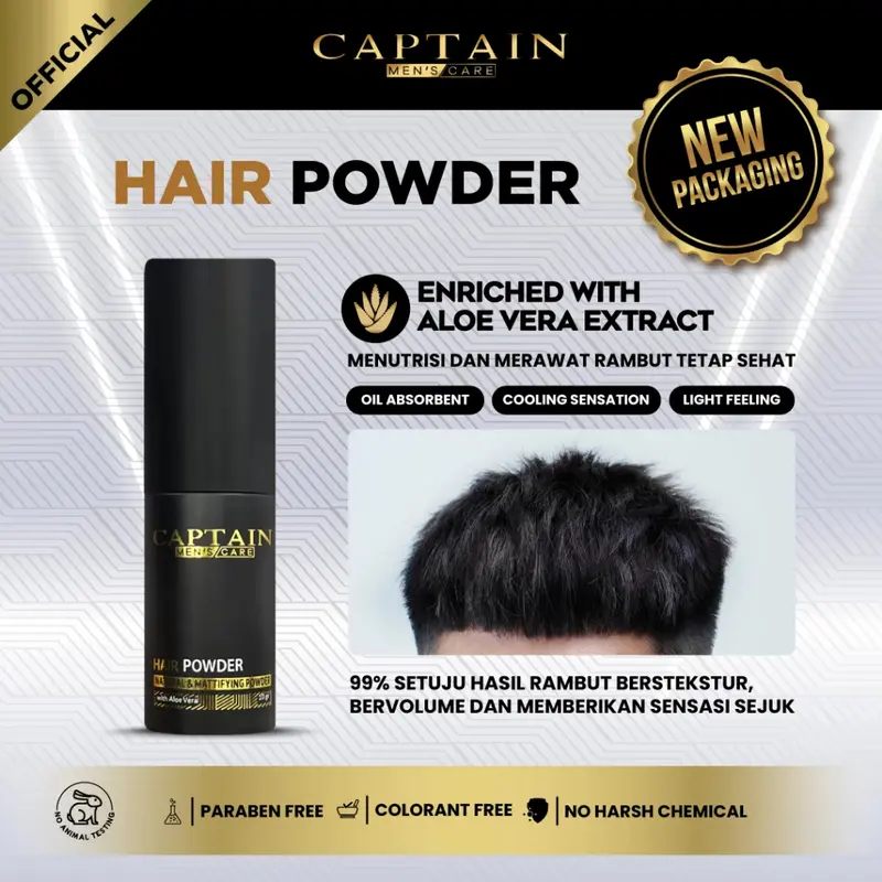 CAPTAIN Hair Styling Powder Dust Spray - Bubuk Bedak Powder Styling Rambut Pria FREE SISIR 2