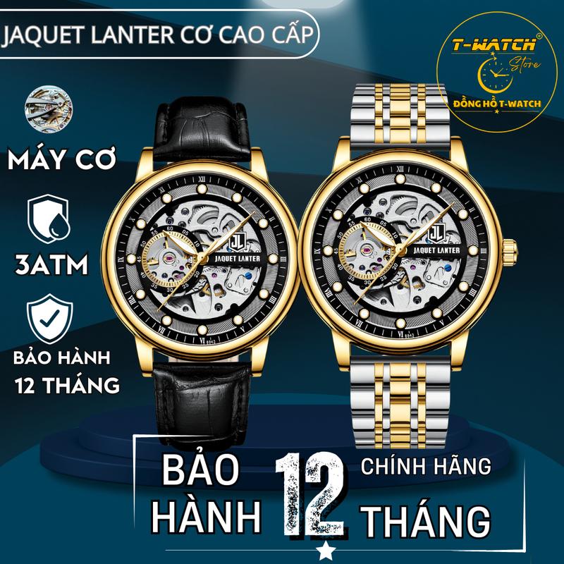 Đồng hồ cơ JAQET LANTER Siêu Mỏng, Lộ Tim Cơ, Khung Viền Thép, Chống Nước Tốt, Đeo Tay Watch Nam Caro Sứ
