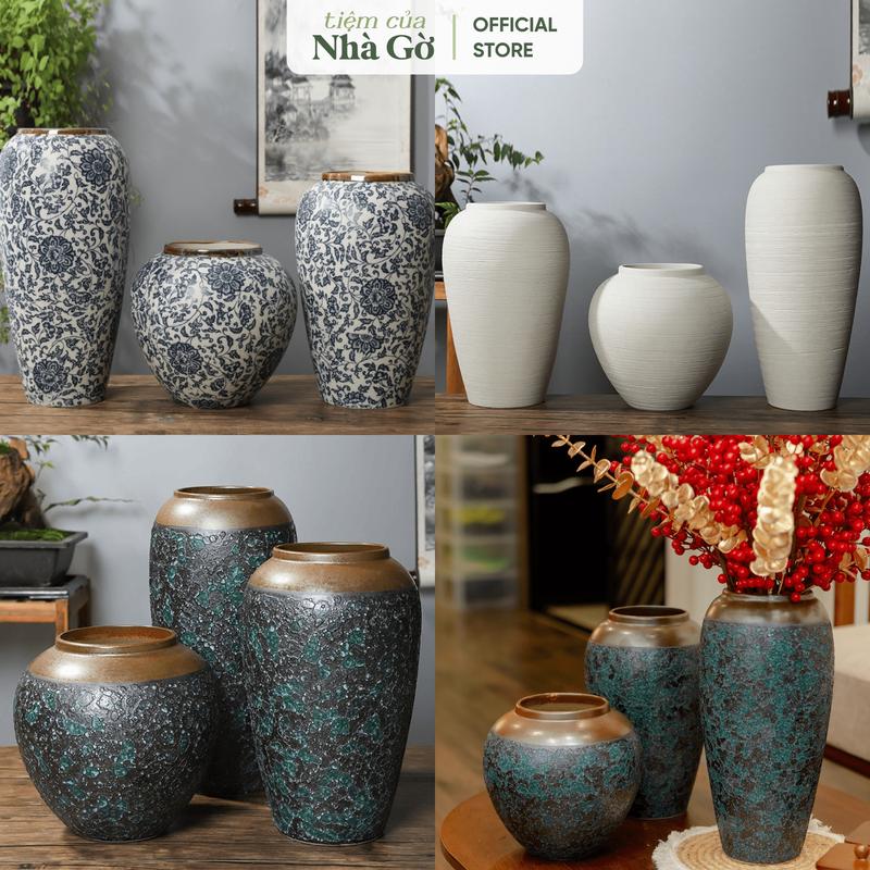 Bình Gốm Cắm Hoa Tết 2025 Nhà Gờ Lọ Hoa Trang Trí Decor Phòng Khách Sang Trọng BH25M1+Tặng Kèm Gói Dưỡng Hoa Tươi
