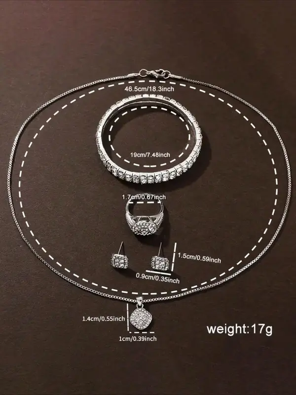 Women's Elegant Rhinestone Decorated Quartz Watch & Jewelry Set, Including Round Dial Watch & Bracelet & Ring & Pendant Necklace & Stud Earrings, Fashion Watch Set for Party, Daily Decor, without Box 2