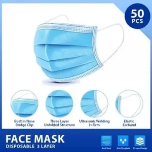 MASKER 3PLY EARLOOP BIRU DISPOSABLE ISI 50 PCS