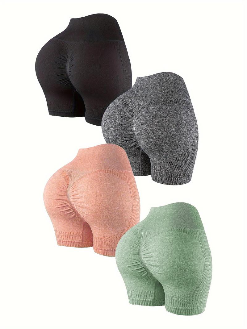 Product Introduction of 【Plus Size】 Solid Color High Waist Gym Shorts, Tummy Control Butt Lift Shorts, Ladies Sportswear for Indoor Outdoor Wear, Workout Clothes Women 1
