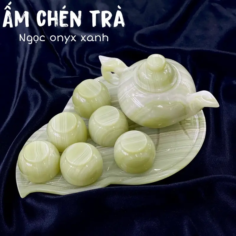 Bộ ấm chén trà đá ngọc onyx xanh 1
