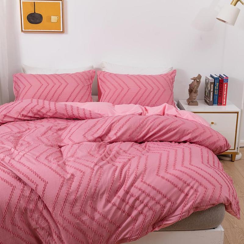 Soft Comfortable Bedding Set, 3 Counts/set Including 1 Count Wavy Print Duvet Cover & 2 Counts Pillowcases without Filler, Modern-Style Bed Sheet Bed Linen Bedding Oldbiao Duvet Cover Set for Home Bedroom 3