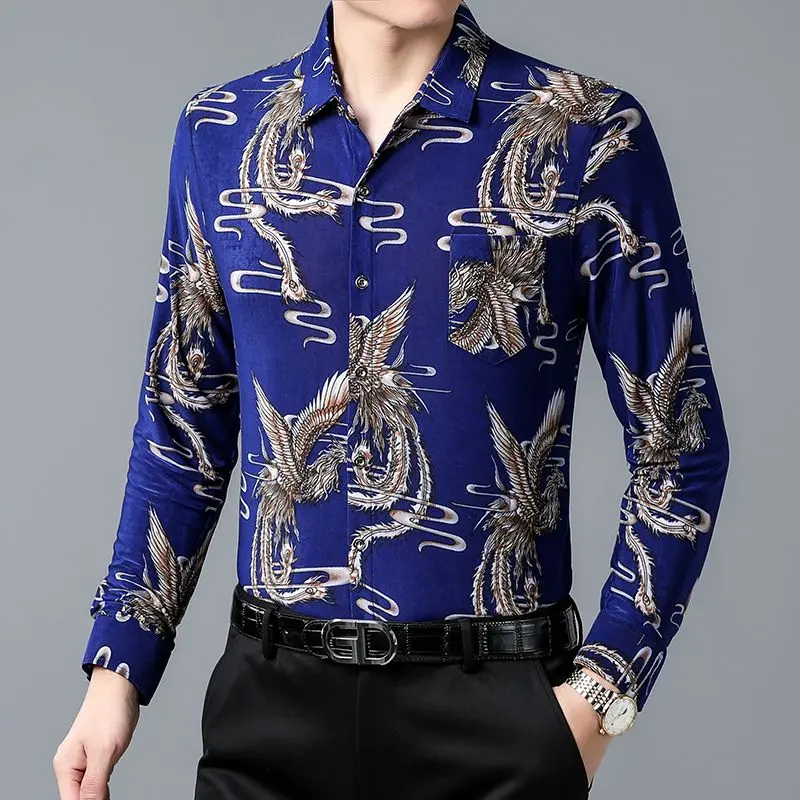 Áo Sơ Mi In Họa Tiết, Dành Cho Nam Giới, Tay Áo Dài, Mùa Thu Và Mùa Xuân Mới, In Bronzing, Ngoại Cỡ, Thích Hợp Cho Nam Giới Trẻ Trung Và Trung Niên, Không Sắt, Áo Sơ Mi 6