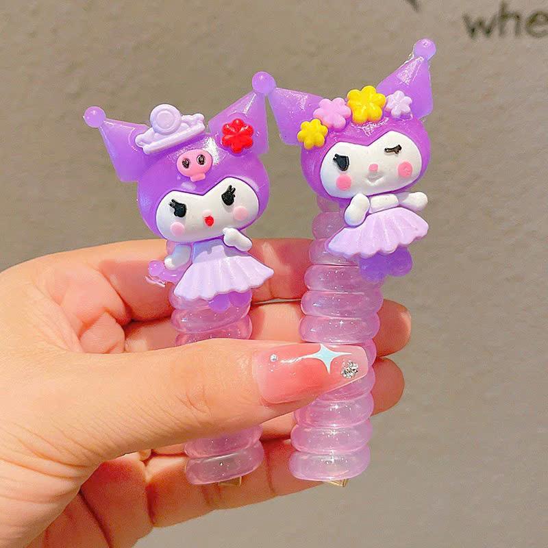 Set 2 Dây Buộc Tóc Dạng Lò Xo Co Giãn Kuromi Dễ Thương Cho Bé Gái