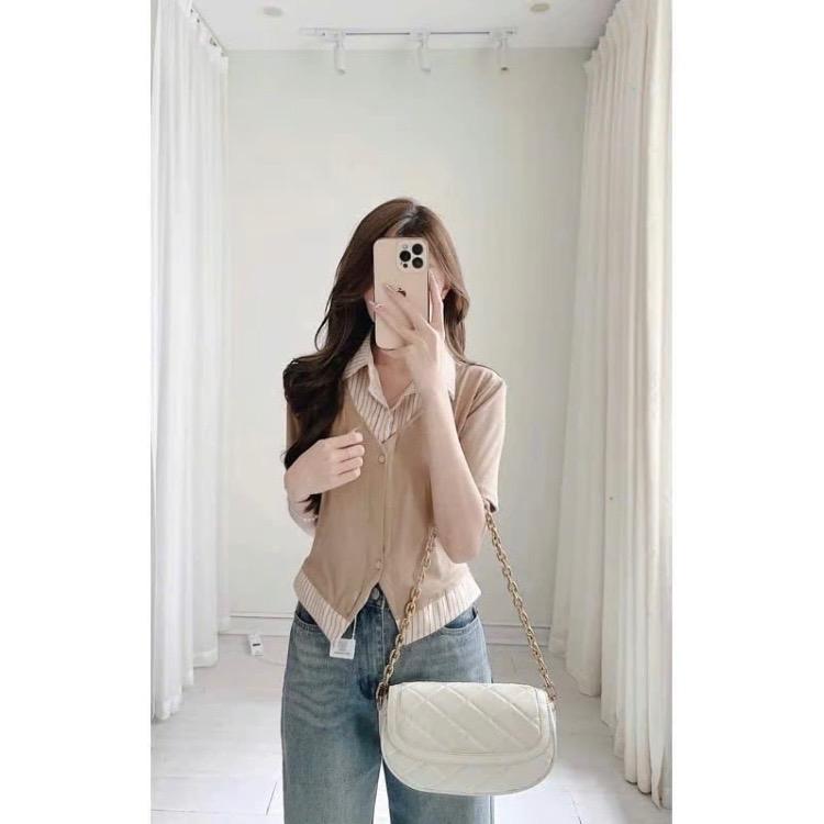 Áo thun phối cổ sơmi vạt xẻ tay ngắn bigsize 45-85kg (577) chất liệu thun tăm lạnh kiểu dáng thanh lịch