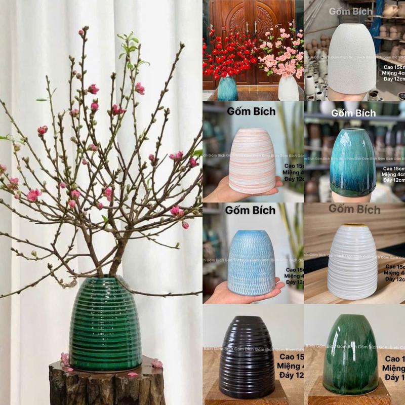 Bình Hoa Dáng Chuông Mini Cao 15cm Gốm Sứ Bát Tràng bình  sứ cắm hoa kẽm nhung