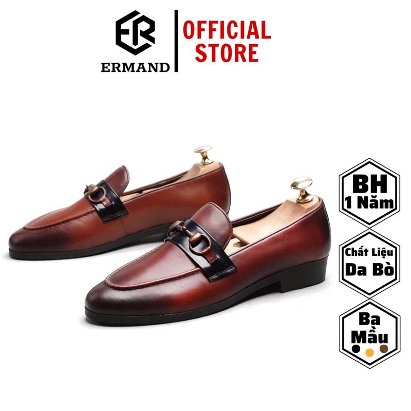 Giày lười nam da bò thật ERMAND bảo hành 1 năm kiểu dáng Horsebit Loafer sành điệu - Mã T28