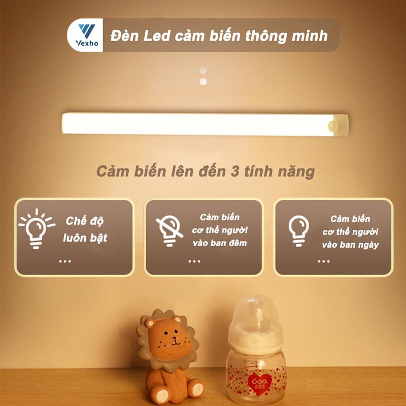 Đèn LED VEXHO Cảm Biến Chuyển Động Thông Minh Đa Năng, Ba Chế Đô Cảm Biến Có Thể Điều Chỉnh Tăng Giảm Ánh Sáng, Ánh Sáng Trắng Hoặc Vàng,  Có Dây Sạc USB, Dễ Dàng Lắp Đặt Cho Tủ Quần Áo / Phòng Ngủ/ Cầu Thang/ Toilet/ Nhà Kho