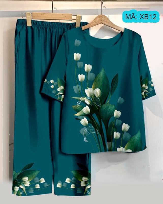 Đồ bộ in hoa trung tuổi nữ mặc nhà, nhiều màu, nhiều hoạ tiết nổi bật Women Quần Ngủ Áo Ngủ Pijama 2