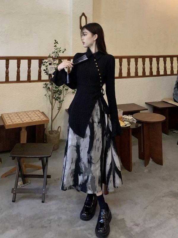 Product Introduction of Ve Áo Xẻ Tà Phong Cách Trung Quốc Cho Nữ, Áo Dài Tay, Váy In Mực, Trang Phục Thời Trang Mới Mùa Xuân 2023 9