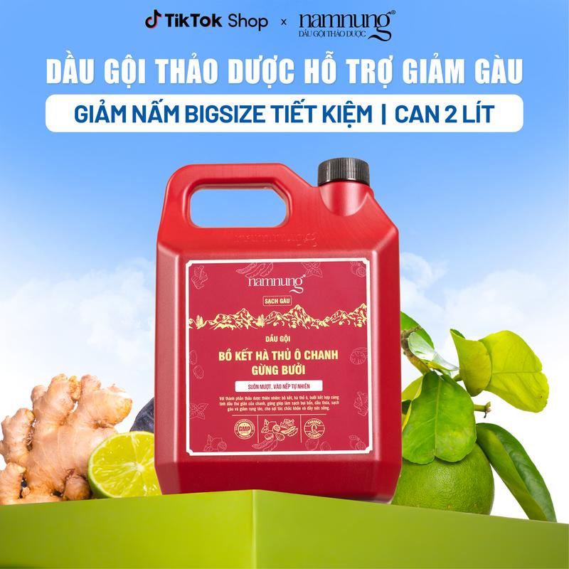 [Rẻ vô địch][Phiên bản mới] Dầu gội thảo dược Nam Nung, Dầu gội hỗ trợ giảm gàu nấm, viêm da đầu Bigsize can 2 lít tiết kiệm, chiết xuất thiên nhiên Bồ kết hà thủ ô Chăm sóc tóc Dưỡng tóc nữ