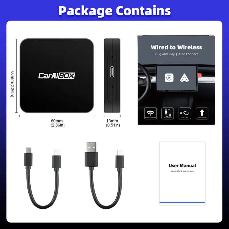 CarPlay không dây, Hộp Android Auto, Có dây và không dây, Cắm và chạy USB, Tương thích với tất cả các mẫu ô tô 6