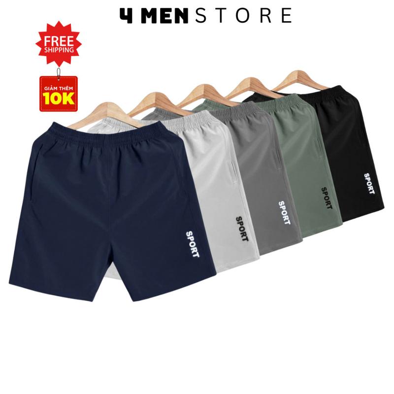 Combo 5 quần đùi nam trơn in chữ SPORT, chất vài dầy dặn thoải mái vận động có…