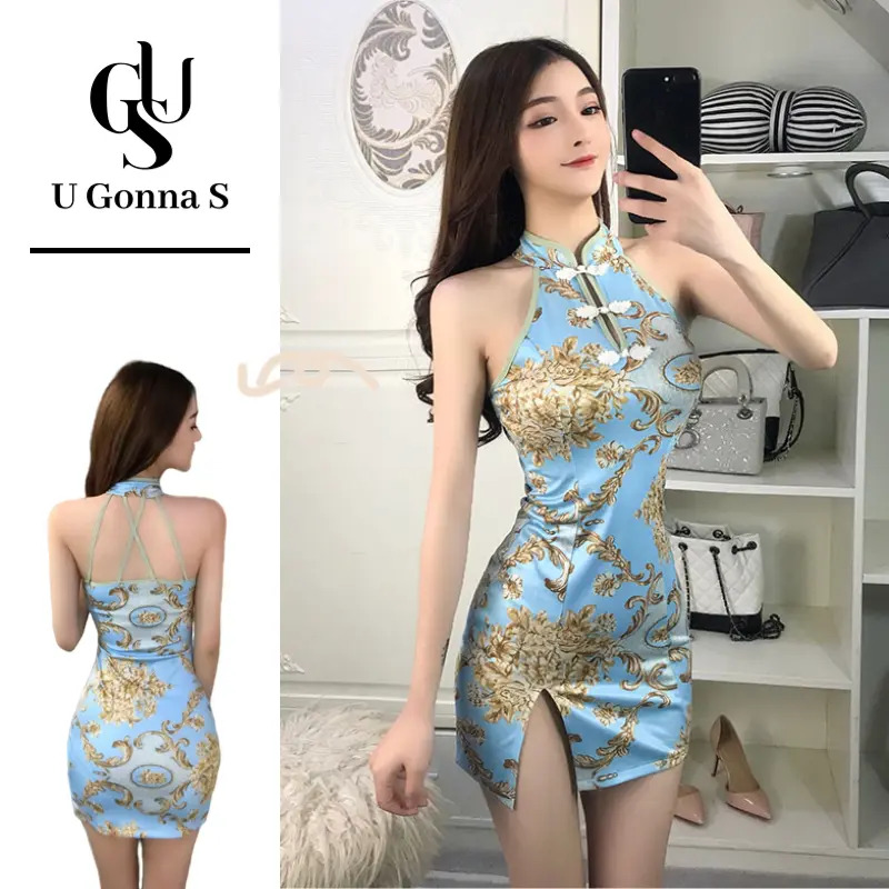 Đầm sườn xám phụ nữ cải tiến trên đầu gối không tay với Bodycon Xẻ Bên Hông thanh lịch sexy thời trang 2024 mới thiết kế hoa tiệc tối trang trọng womenswear Lady Comfort gowns