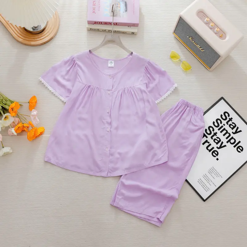 Đồ Mẹ- Tay Búp quần Lửng- Đồ Bộ Mặc nhà - Bộ quần áo Tole Loại 1 mềm, mịn, mát size 43 -72kg Nữ Women Quần Ngủ Voi Tay Loe Top 7-8 năm đồ ngủ Ống Loe Ong 4