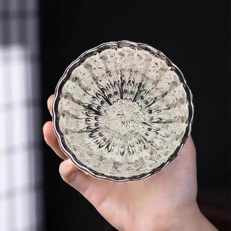 Product Introduction of Bingqingyujie Silver Plated Peacock Shaped Pot Jian Zhan Teacup Master Cup SUNFLOWER Hot Gold Cup Silver Cup 7