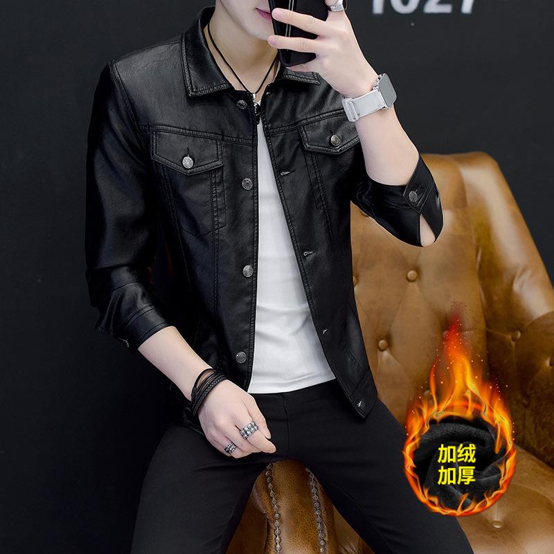 Áo Khoác Da Lót Lông Cừu Cho Nam Thời Trang Thu Đông Ấm Áp Phong Cách Hàn Quốc Dáng Ôm Hợp Thời Trang Quần Áo Trẻ Trung Áo Khoác Da Có Ve Áo Đẹp Trai