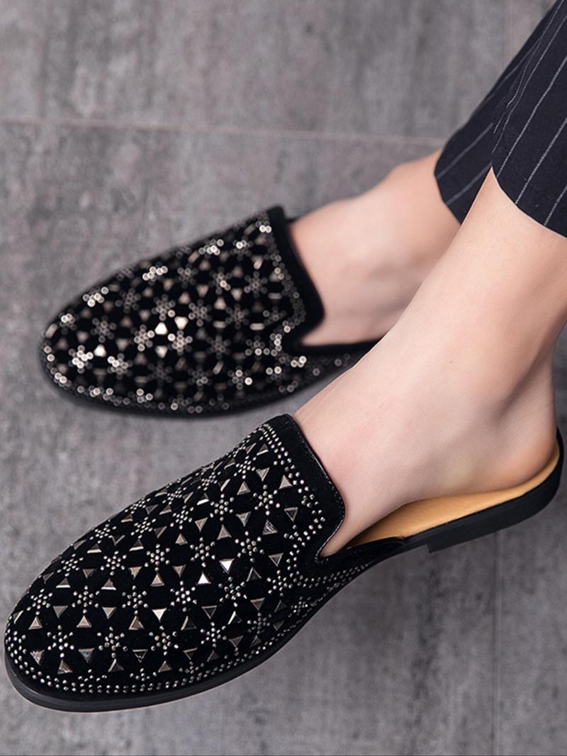 Product Introduction of Men's Fashionable Rhinestone Decorated Slip-on Loafers, Casual Comfortable Flat Shoes for Daily Wear, Lightweight Breathable Shoes for All Seasons 1