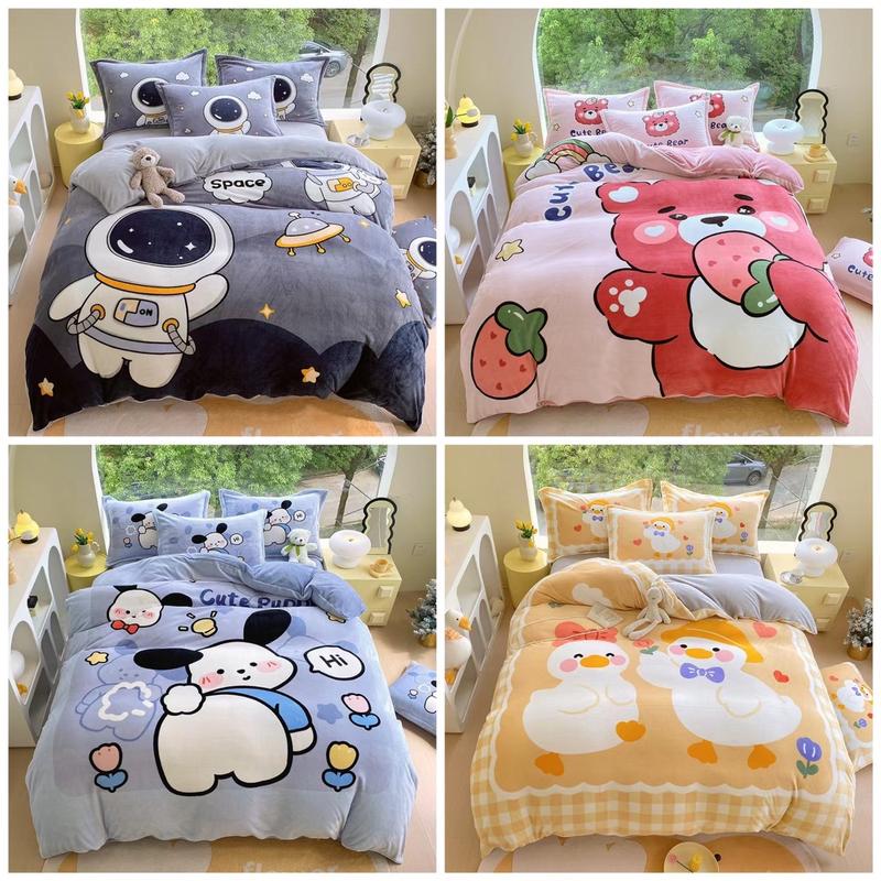 Bộ Chăn Ga Gối Nỉ Nhung Nhaxinh668 Hoạt Hình Mẫu 2024(1ga+2 vỏ gối+ 1vỏ chăn)