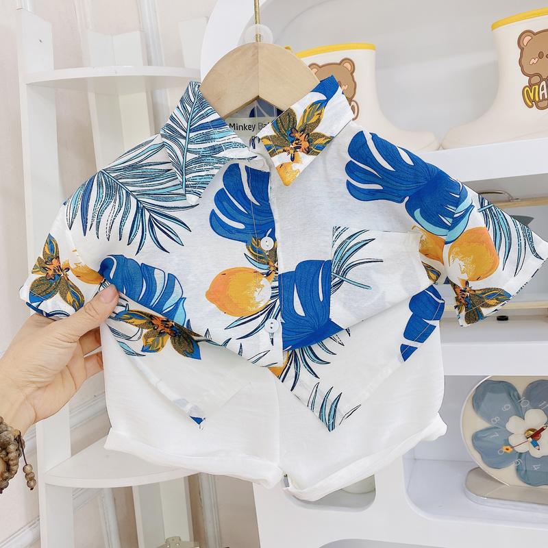 [ FREE SHIP] Full Size(8-26kg) Bộ Áo + Quần Sơ Mi Tay Ngắn Minkey Baby Hoa Lá Đi Chơi Chất  Đũi Hàng Thiết Kế Cho Bé Trai -Bé Gái ,Đồ Bộ Cho Bé Minkey Baby ,Minky Mom 2