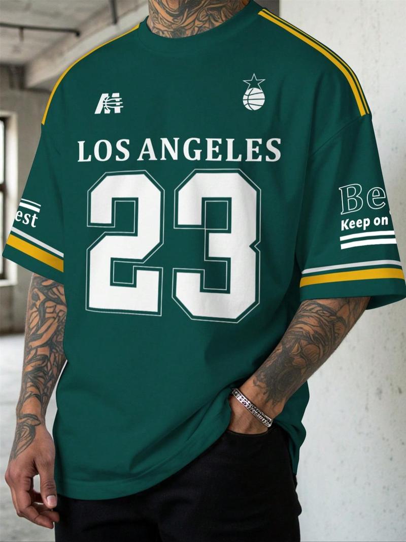 Product Introduction of Men's Los Angeles Number 22 Print Short Sleeve T-shirt, Casual Sporty Loose Letter Graphic Tee, Men's Summer Clothes for Daily Wear, Basketball Jersey 1
