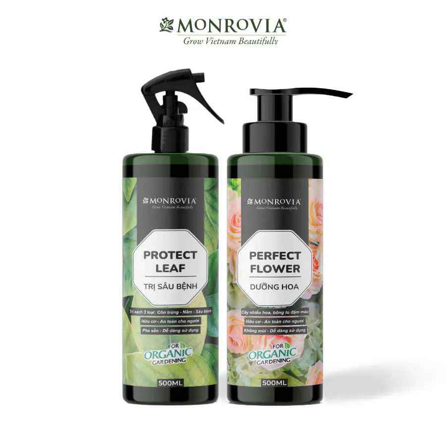 Combo phân bón PHÒNG SÂU BỆNH, DƯỠNG HOA MONROVIA hữu cơ giúp trị sâu bệnh, cây khỏe, hoa nở sai, to đậm dung tích 1L