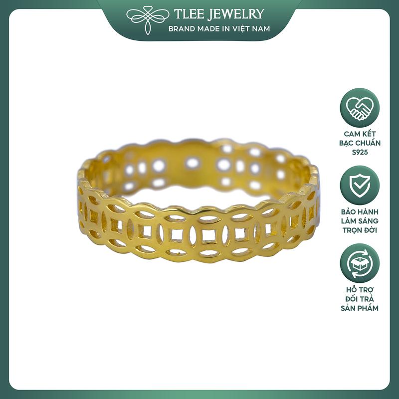 Nhẫn bạc nữ TLEE kim tiền mạ vàng 14k trơn cao cấp A0136