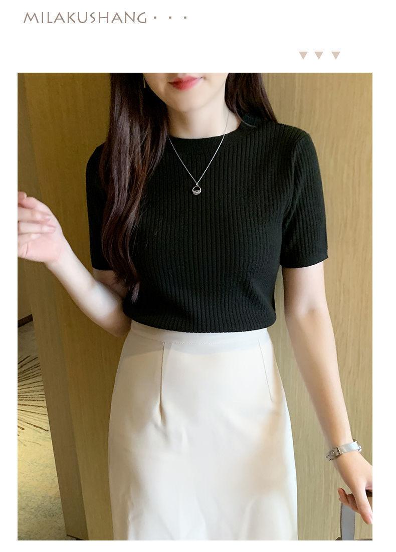 Product Introduction of Áo Dệt Kim, Dáng Ôm, Áo ngắn Tay, Áo Chui Đầu Nữ, Có Thể Mặc Bên Trong, Ngắn, Hàng Mới Về Mùa Hè 2024, Áo Sơ Mi Lớp Nền Cổ Tròn 22